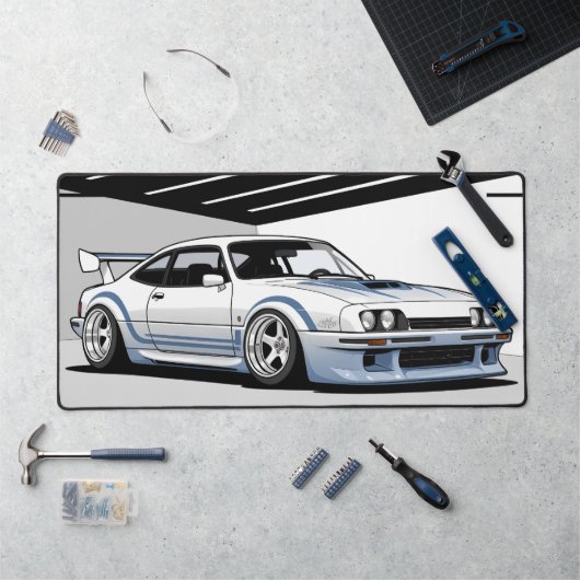 Moderne Autokultur, blaue Streifen von weißem Auto Schreibtischunterlage (Arbeitsplatz)