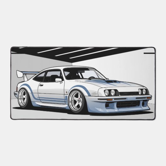 Moderne Autokultur, blaue Streifen von weißem Auto Schreibtischunterlage (Vorderseite)