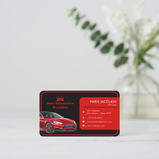 Moderne Automobil-Detailinformationen | Rotes Schw Visitenkarte (Stehend Vorderseite)