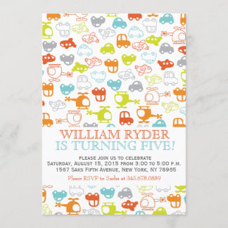 Moderne Autos, Flugzeuge und Hubschrauber - Einlad Einladung