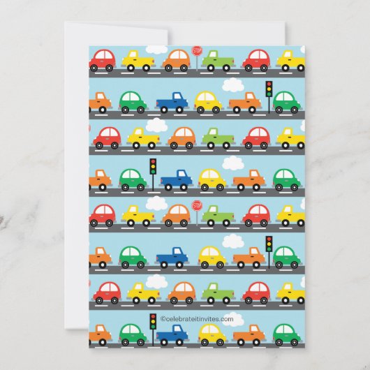 Moderne Autos Kinderdusche Einladung (Rückseite)