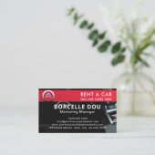 Moderne Autovermietung | Schwarz-Rot-Monogramm Visitenkarte (Stehend Vorderseite)