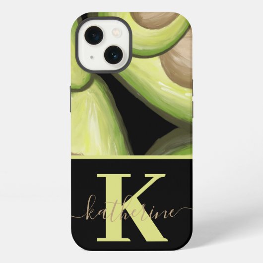 Moderne Avocado-Muster-Monogramm iPhone Hülle (Rückseite)