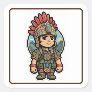 Moderne Aztec Warrior-Aufkleber Quadratischer Aufkleber
