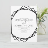 Moderne B Geometrische Schwarz-weiße Hochzeit Einladung (Stehend Vorderseite)