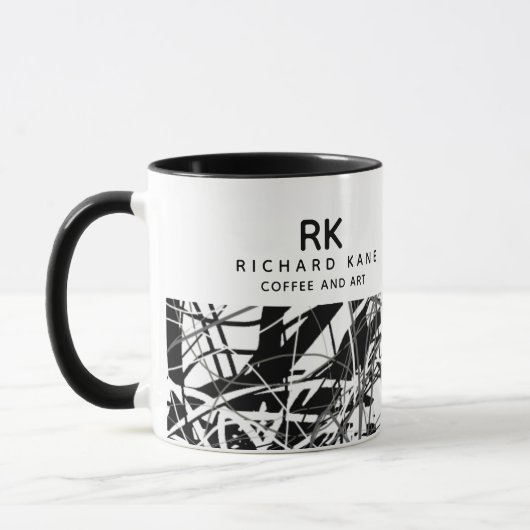 Moderne B&W HalbAbstrakte Kunst-Tasse mit Name Tasse (Links)