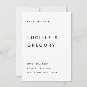 Moderne B&W-Redaktionsschrift in Großbuchstaben Save The Date