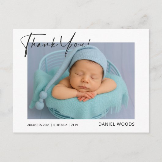 Moderne Baby Birth Ankündigung Danke Postcard Postkarte (Vorderseite)