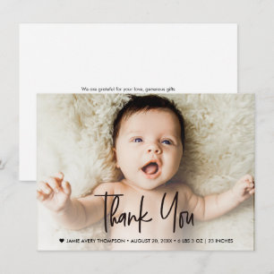 Moderne Baby-Birth-Foto-Handlettering-Baby-Shower Dankeskarte