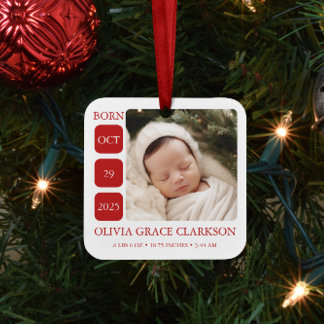 Moderne Baby Birth Stats Foto Weihnachtsschmuck