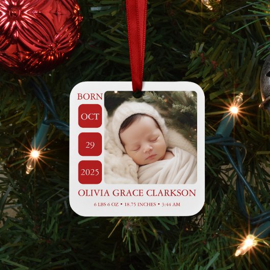 Moderne Baby Birth Stats Foto Weihnachtsschmuck