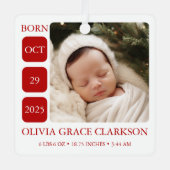 Moderne Baby Birth Stats Foto Weihnachtsschmuck (Vorderseite)