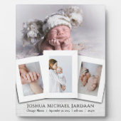 Moderne Baby Birth Stats Vier Foto Collage Plaque Fotoplatte (Vorderseite)