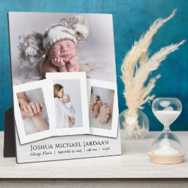 Moderne Baby Birth Stats Vier Foto Collage Plaque Fotoplatte