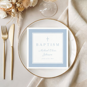 Moderne Baby Blau Religiöses Kreuz Jungen Taufe Serviette