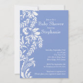 Moderne Baby Blue Floral Leaf Babydusche Einladung (Vorderseite)