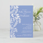 Moderne Baby Blue Floral Leaf Babydusche Einladung (Stehend Vorderseite)