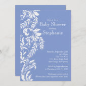 Moderne Baby Blue Floral Leaf Babydusche Einladung (Vorne/Hinten)