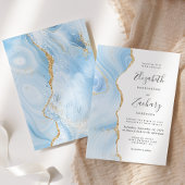 Moderne Baby Blue Gold Agate Hochzeit Einladung