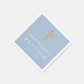 Moderne Baby Blue Religious Cross Boy Taufe Serviette (Ecke)