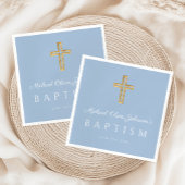 Moderne Baby Blue Religious Cross Boy Taufe Serviette