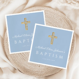 Moderne Baby Blue Religious Cross Boy Taufe Serviette