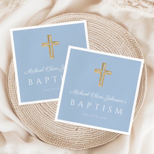 Moderne Baby Blue Religious Cross Boy Taufe Serviette