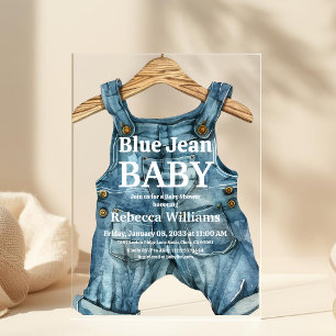 Moderne Baby Boy Baby Shower im Stil von Denim Blu Acryleinladungen