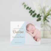 Moderne Baby Boy Blue Foto Taufe Vielen Dank Karte (Stehend Vorderseite)