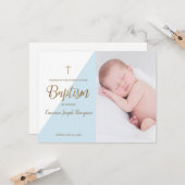 Moderne Baby Boy Blue Foto Taufe Vielen Dank Karte (Vorderseite/Rückseite Beispiel)