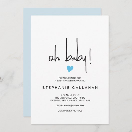 Moderne Baby Boy Dusche Einladung Blue Heart Motif (Vorne/Hinten)