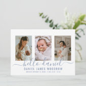 Moderne Baby Boy Foto Collage Geburtserklärung Ankündigung (Stehend Vorderseite)