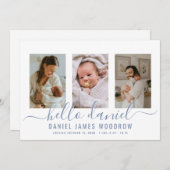 Moderne Baby Boy Foto Collage Geburtserklärung Ankündigung (Vorne/Hinten)