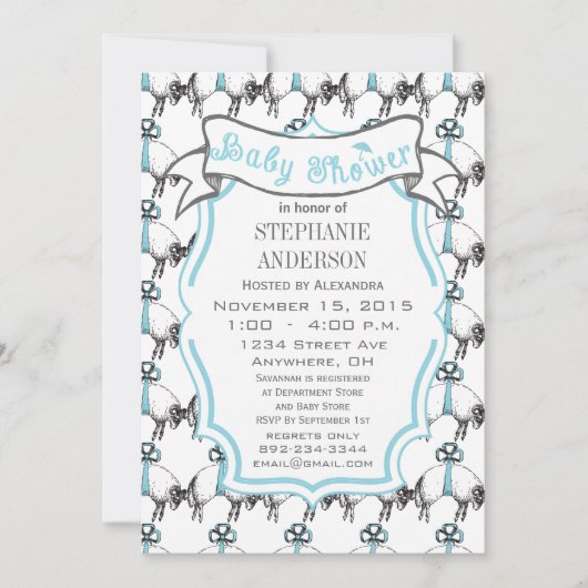 Moderne Baby Boy Niedlich Lamm Pattern Dusche Einladung (Vorderseite)