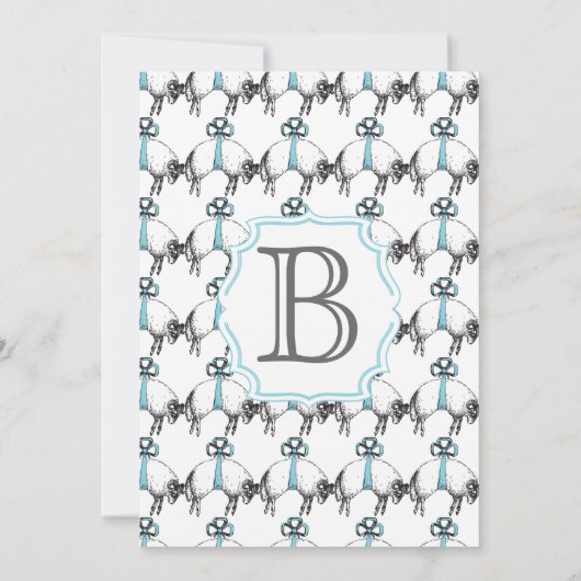 Moderne Baby Boy Niedlich Lamm Pattern Dusche Einladung (Rückseite)