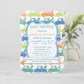 Moderne Baby Boy Tow Truck Dusche Einladung (Stehend Vorderseite)