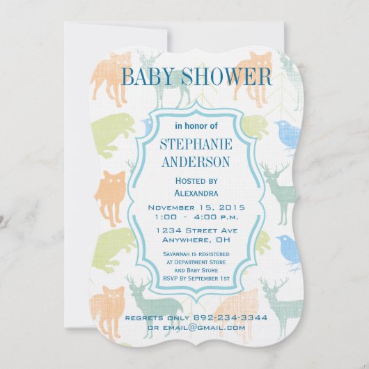 Moderne Baby Boy Woodland Creatures Dusche Einladung (Vorderseite)