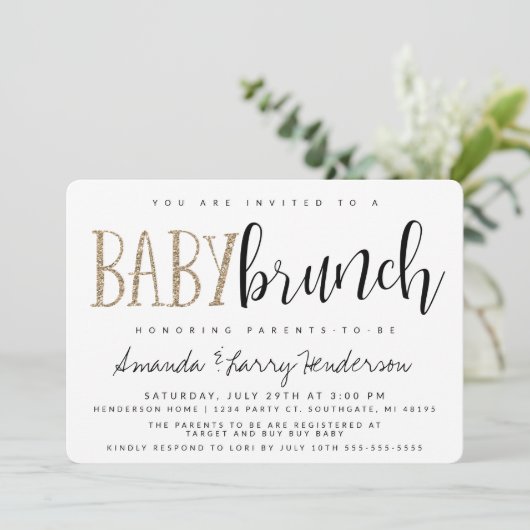 Moderne Baby Brunch Baby Dusche Einladung (Stehend Vorderseite)