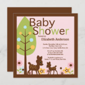 Moderne Baby Deer Girl Baby Dusche Einladung (Vorne/Hinten)