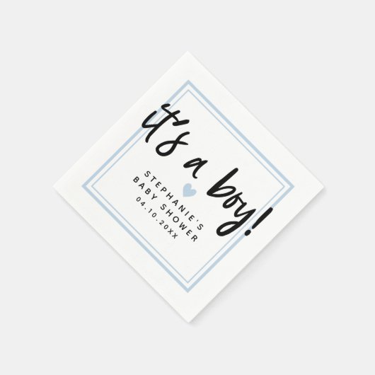 Moderne Baby Dusche Blau Es ist ein Junge Serviette (Ecke)