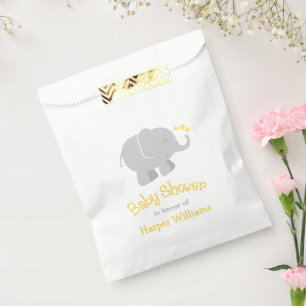 Moderne Baby-Dusche in Gelb und Grau Geschenktütchen