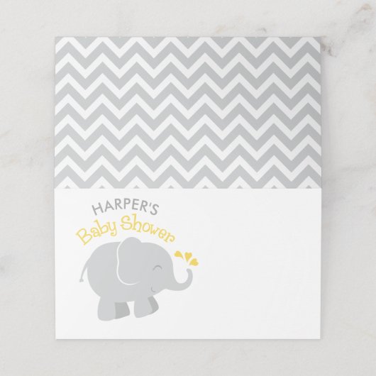 Moderne Baby-Dusche in Gelb und Grau Platzkarte (Außenseite Aufgefaltet)