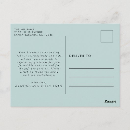 Moderne Baby-Dusche Vielen Dank Postkarte (Rückseite)