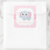 Moderne Baby Elephant Polka Dots Baby Dusche Quadratischer Aufkleber (Tasche)