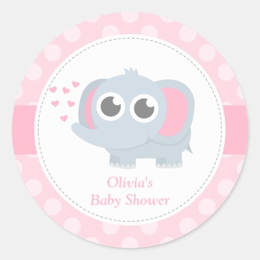 Moderne Baby Elephant Polka Dots Baby Dusche Runder Aufkleber (Vorderseite)