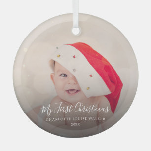 Moderne Baby Erstes Weihnachten 1 Foto Personalisi Ornament Aus Glas