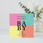 Moderne BABY farbenfrohe Blocks Einladung (Stehend Vorderseite)
