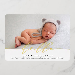 MODERNE BABY-FOTO elegante minimalistische Hello-S Folieneinladung