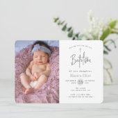 Moderne Baby Foto Taufe Einladung (Stehend Vorderseite)