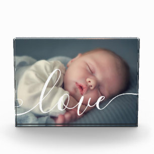 Moderne Baby-Foto-Weiß-Schrift-Liebe-Typografie Fotoblock